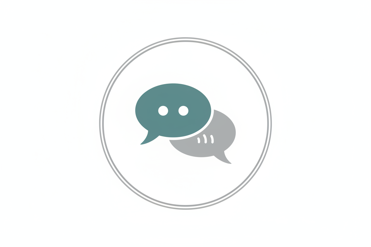 Ein Icon mit zwei versetzten Sprechblasen in einem doppelten Kreis.